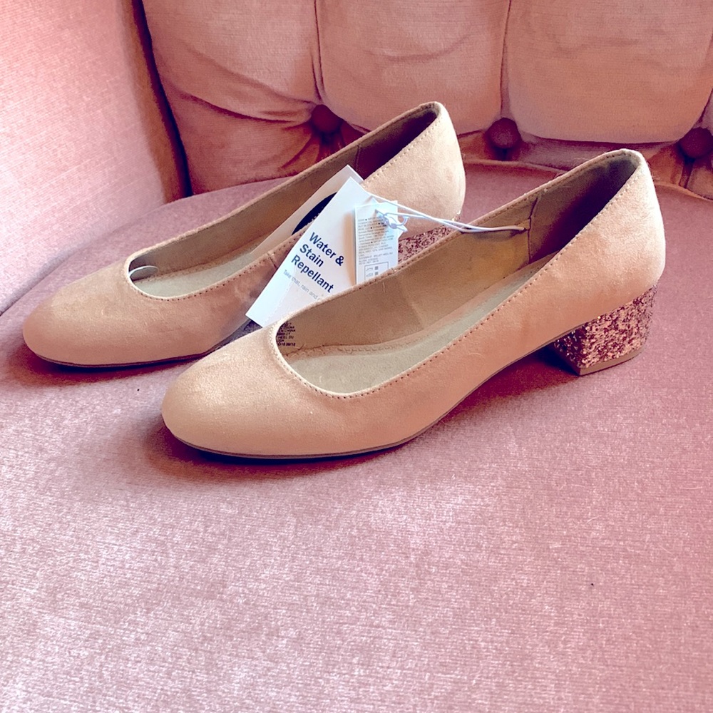 Blush colored slip on shoes with glitter heel ▪️